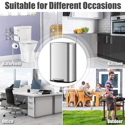 Goplus 13.2 Gallon/ 50 L Kitchen Trash Can, Anti-Fingerprint Touchless Waste Bin with Soft-Closing & Stay Open, Step-On Stainless Steel Garbage Can for Living Room Home Office