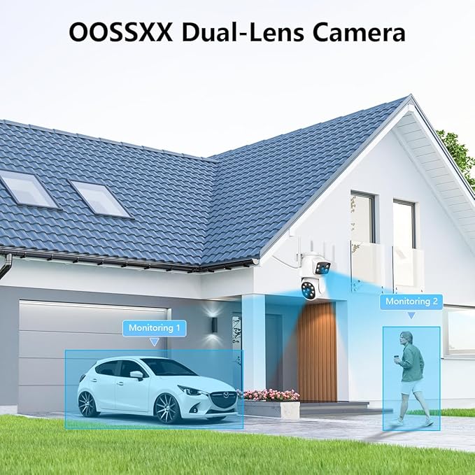 OOSSXX 2.7K 5MP PTZ Security Camera Outdoor Wireless with Dual Lens, 2-Way Audio, 5G/2.4Ghz WiFi 6, Outside Cameras for Home Security Surveillance System Indoor, Color Night Vision