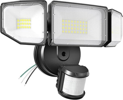 Abovizo 85W Motion Sensor Outdoor Light, 8500LM Ultra-Bright LED Security Light with 3 Adjustable Heads, IP65 Waterproof Dusk to Dawn Flood Light for Garage, Yard, and Driveway, 6500K Daylight, Black