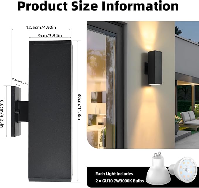 tewei LED Outdoor Wall Sconce Lights Modern Exterior Lighting Fixtures, Matte Black Up and Down Outdoor Wall Lights for House Front Porch Garage, Warm White 3000K, 1 Pack