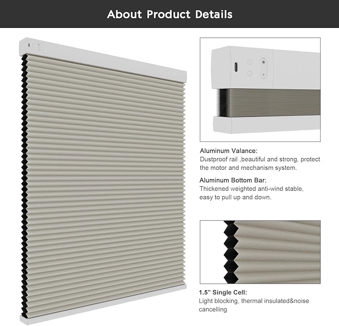 Changshade Motorized Blackout Cellular Shades for Indoor Windows Smart Blinds Automatic Electric Power with Remote Control, Custom Size Honeycomb Blind Compatible with Alexa, Google Home, Beige
