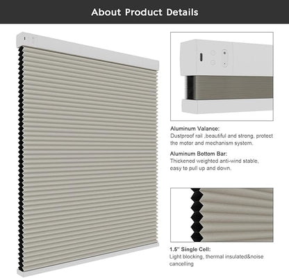 Changshade Motorized Blackout Cellular Shades for Indoor Windows Smart Blinds Automatic Electric Power with Remote Control, Custom Size Honeycomb Blind Compatible with Alexa, Google Home, Beige