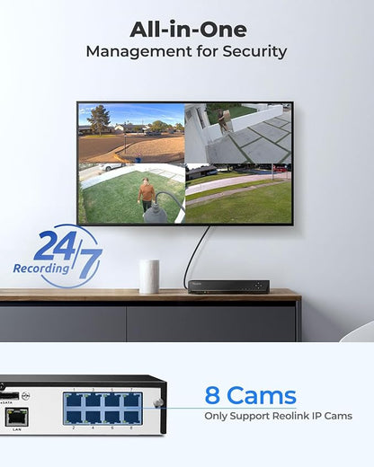 REOLINK 4K PoE NVR 8 Channel Pre-Installed 2TB HDD, 4K Ultra HD PoE Outdoor Security Cameras with Smart Detection, RLN8-410 NVR Bundle with RLC-810A and RLC-820A
