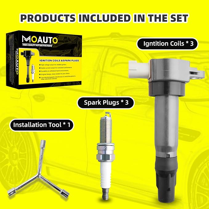 Set of 3 Ignition Coils Pack UF681 1321580003 & 3 PCS Iridium Spark Plugs Compatible with 2005-2015 Smart Fortwo 1.0L 0.8L Electric
