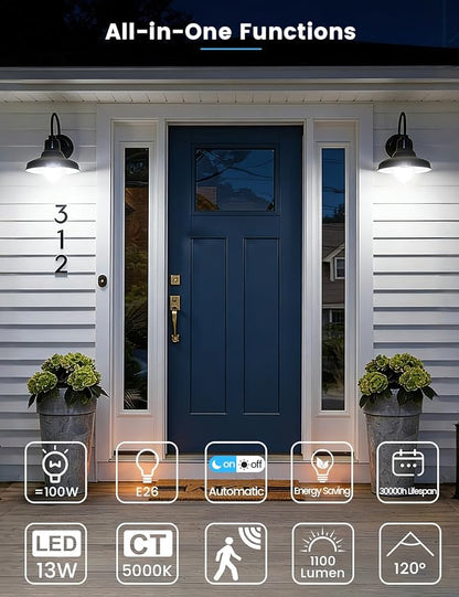 Motion Sensor Light Bulbs, 13W (100Watt Equivalent), Motion Activated Dusk to Dawn Security LED Bulb, 5000K Daylight, Energy-Efficient, for Indoor and Outdoor Lighting, Porch, Stairs, Hallway 2Pack