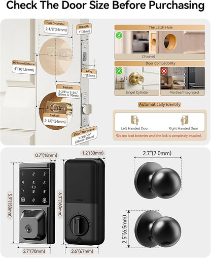Keyless Entry Door Lock with Knob Handle, Fingerprint Smart Lock