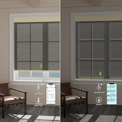 Motorized Blinds with Remote [Light Filtering] Smart Blinds Compatible with Alexa Google HomeKit, 50% Blackout Automatic Roller Shades for Indoor Windows, Customized Size, Mist Coffee