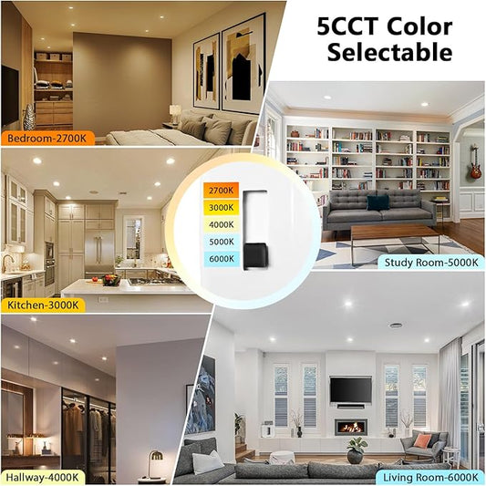 LVWIT Recessed Lighting 6 Inch, Recessed Lights Color Selectable 2700/3000/4000/5000/6000K 5CCT, 10W(120W Equivalent) Dimmable LED Can Lights with E26,LED Retrofit Recessed Light 6 Inch, 6 Pack