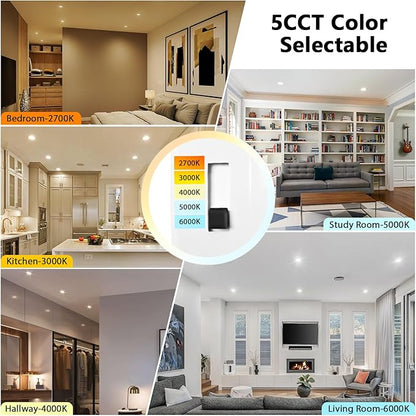 LVWIT LED Recessed Light 6Inch, Can Lighting Color Selectable 2700/3000/4000/5000/6000K 5CCT, 10W(120W Equivalent) Dimmable Downlight with E26 Conversion Kit, Retro Fit Ceiling Light Fixtures, 24 Pack