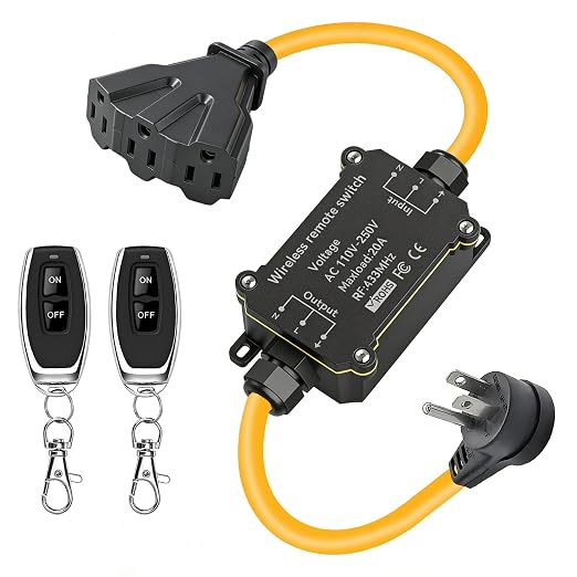 AC 110V-250V Outdoor Remote Control Outlet with 3 Grounded Outlets