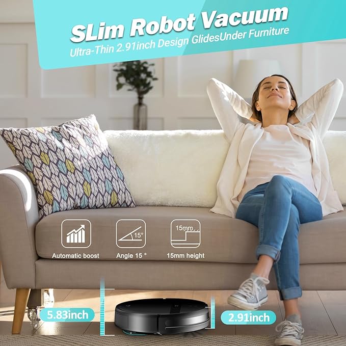 Kilgone Robot Vacuum for Pet Hair, 2-in-1 Vacuum & Mop Combo with Tangle-Free Suction & Smart 3D Avoidance, App/Wi-Fi/Alexa, Ultra-Slim & Quiet, Self-Charging for Hard Floors and Low-Pile Carpet