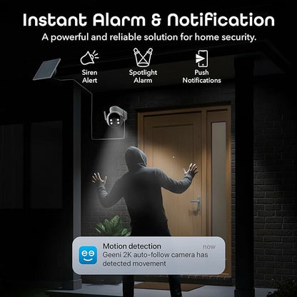 Geeni Insight 3MP Smart PTZ Solar Security Camera – Auto-Follow Motion Tracking, 2K HD Wire-Free Outdoor WiFi Camera with 3W External Solar Panel, 5200mAh Battery, & Two-Way Audio