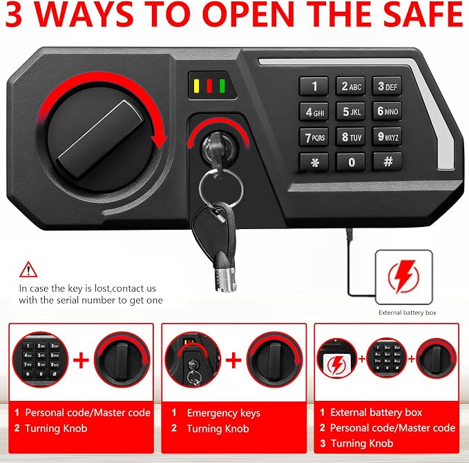 3.4 Cub Large Safes for Home Use, Digital Home Safe Box Fireproof Waterproof with Programmable Keypad, Spare Keys and Removable Shelf, Anti-Theft Fire Proof Safe for Document Money Valuables