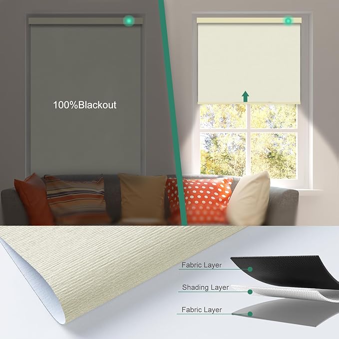 Motorized Blinds with Remote [100% Blackout & Silent Motor] Smart Blinds Compatible with Alexa Google HomeKit, Electric Roller Shades for Indoor Windows, Customized Size, Linear Wheat Gold