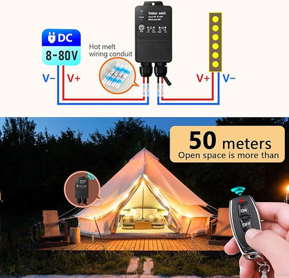 DieseRC Waterproof Wireless Remote Control DC 8V-80V 30A Radio Control Switch Outdoor Remote Switch for Wet Location Outdoor Yard Light Water Pump Farm Irrigation Roof Garden Fan Lamp Garage Warehouse