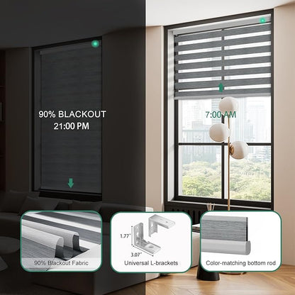 Motorized Zebra Blinds with Remote, Work with HomeKit Alexa Automatic Electric Window Shades 90% Blackout Light Filtering for Smart Home and Office, Customized Size Gray