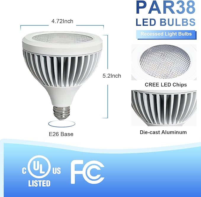 PAR38 LED Flood Light Outdoor Bulb E26 Base, 95W Equivalent Aluminum Waterproof Indoor Outdoor Spotlight Bulb, 17W, 40° Dimmable 2700K Warm Light, UL 3 Pack