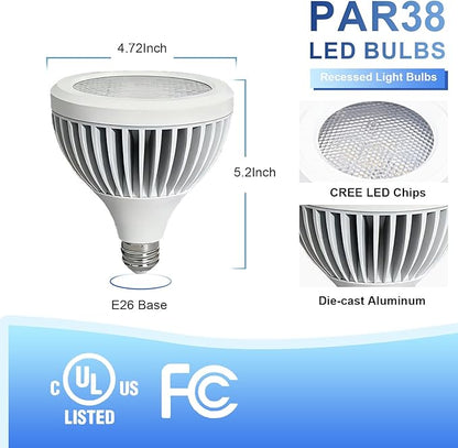 PAR38 LED Flood Light Outdoor Bulb E26 Base, 95W Equivalent Aluminum Waterproof Indoor Outdoor Spotlight Bulb, 17W, 40° Dimmable 2700K Warm Light, UL 3 Pack