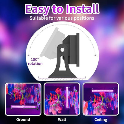50W LED Black Light, 385nm UV Light Bar with Plug & Switch, IP66 Waterproof Blacklights for Glow Parties, Neon Decor, Halloween, Stage Lighting (4 Packs)