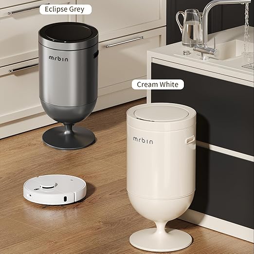 Mrbin Stainless Steel Motion Sensor Trash Can with Lid, 5.3 Gallon Wine Glass Shaped Automatic Waste Basket Touchless, Smart Round Tall Garbage with High Leg for Office, Bedroom, Kitchen, Eclipse Grey