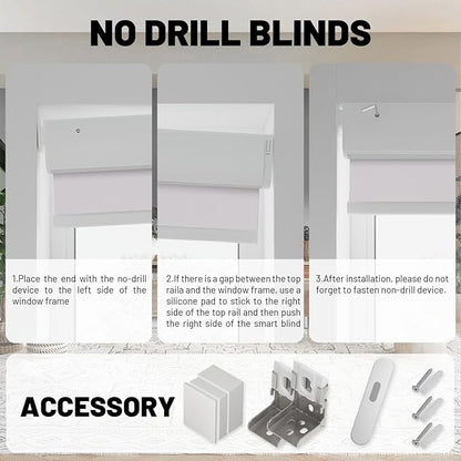 Motorized Blinds with Remote, Blackout No Drill Cordless Smart Roller Shades, Automatic Blinds for Windows, White,32" W x 72" H