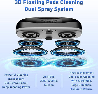 KKI Window Cleaning Robot, Upgrade Window Cleaner Robot, Auto Spray, Max 3200pa,3 Cleaning Modes & Edge Detection, Remote Control for High-Rise Windows, Glass Door,5Sets Cloths