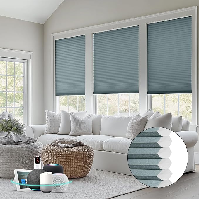Bringnox Smart Motorized Cellular Shades with Google Home and Alexa Via HUB,and Customized(Filtering Blue-105, Light Filtering)