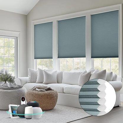 Bringnox Smart Motorized Cellular Shades with Google Home and Alexa Via HUB,and Customized(Filtering Blue-105, Light Filtering)