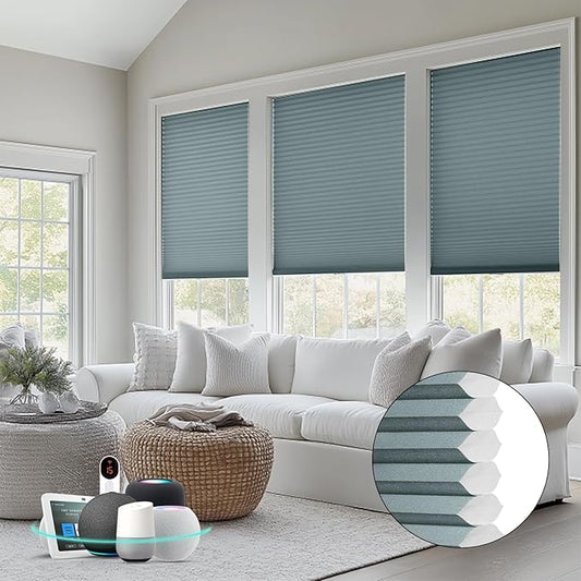 Bringnox Smart Motorized Cellular Shades with Google Home and Alexa Via HUB,and Customized(Filtering Blue-105, Light Filtering)