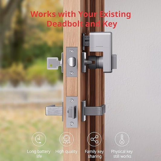 SwitchBot Smart Lock, Bluetooth Electronic Deadbolt, Keyless Entry Door Lock for Front Door, Compatible with WiFi Bridge (Sold Separately), Fits Your Existing Deadbolt,for Airbnbs Vacation Rentals