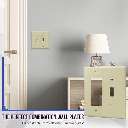 ENERLITES Combination Toggle Switch/Decorator Switch Wall Plate, Mid-Size 2-Gang 4.88 x 4.92", Polycarbonate Thermoplastic, 881131M-I, Ivory