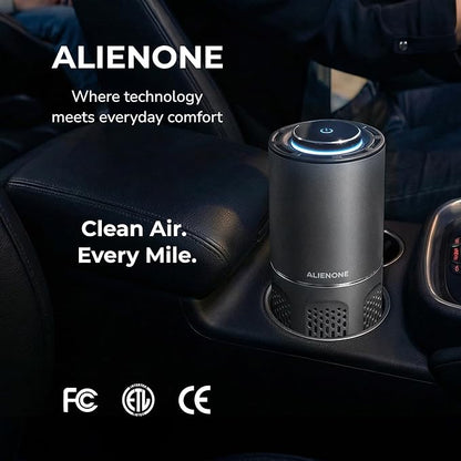 ALIENONE AP-C2-D Car Air Purifier, Portable Personal Mini Unit for Car Home Office Bedroom Desk Travel RV Camping, Compact Quiet Design, 360° Airflow for Small Spaces