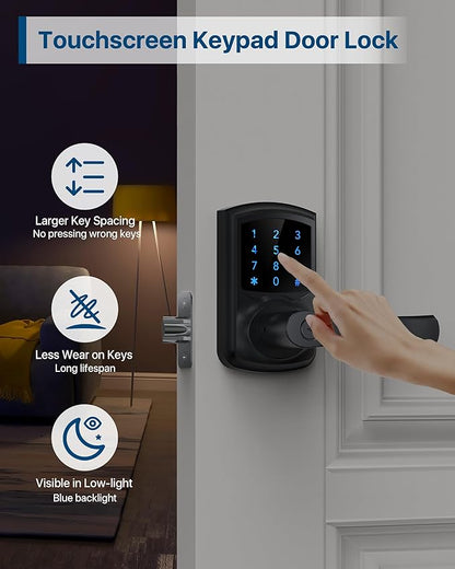 Hidalife Keyless Entry Door Lock, Smart Locks for Front Door, Keypad Door Knob with Handle, Touchscreen, One-Touch Toggle for Passage Mode, Matte Black