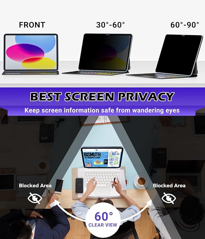 FILMEXT iPad 10th Generation Privacy Screen Protector iPad 10.9 2022, Magnetic Anti-Spy Anti Glare Blue Light Filter, Removable Installation for iPad 10.9-inch A2696/A2757/A2777, [Landscape Privacy]