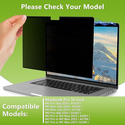 Magnetic Privacy Screen Protector for MacBook Pro 16 Inch (2021-2026, M1/M2/M3/M4/M5, Pro/Max) Removable Matte Anti Glare Blue Light, Anti-Spy Screen Filter for Mac Pro 16inch Laptop Filter