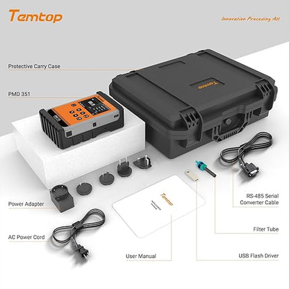 Temtop PMD351 Professional Aerosol Mass Monitor - Handheld Particle Counter for PM1.0, PM2.5, PM10, TSP - 0.3μm-10μm Laser Dust Detector with 2.83L/min German Pump, RS-485 Modbus & 32GB Data Logger