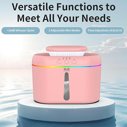 2L humidifiers for bedroom Room Home Ultra-Quiet 28 dB Quiet Supersized Cool Mist Air Humidifier for Baby Nursery，Dual Nozzie，Easy to Clean & Fill, 7 Color NightLight (Light Pink)
