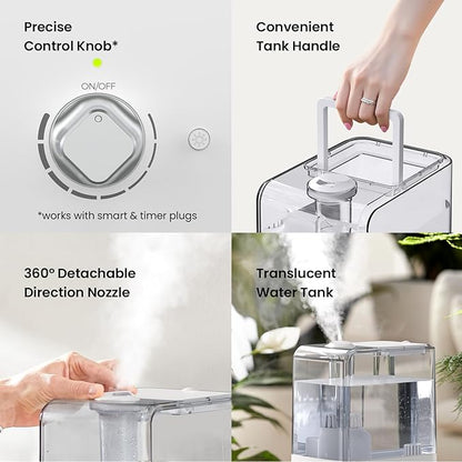 Humidifiers for Bedroom Large Room, Top Fill 6.5L Cool Mist Humidifier, 45H Runtime, 28dB Quiet Ultrasonic Air Humidifier for Home, Whole House, Baby Nursery, Night Light (White)
