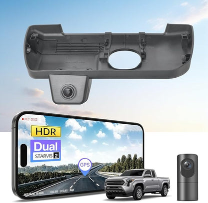4K Front & 2K Rear 2 Channel HDR Dash Cam, Dual STARVIS 2 IMX678 IMX675, Custom Fit for Toyota Tacoma & Hybrid 2024-2026(Model B), SR SR5 TRD Sport Pro Pre-Runner Off Road, 5GHz WiFi, GPS,128GB Card