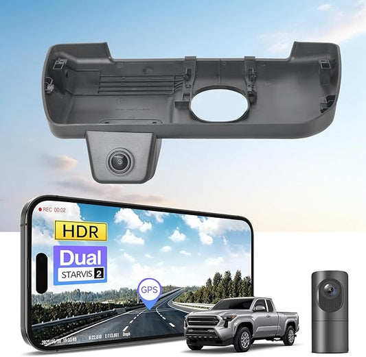 4K Front & 2K Rear 2 Channel HDR Dash Cam, Dual STARVIS 2 IMX678 IMX675, Custom Fit for Toyota Tacoma & Hybrid 2024-2026(Model B), SR SR5 TRD Sport Pro Pre-Runner Off Road, 5GHz WiFi, GPS,128GB Card