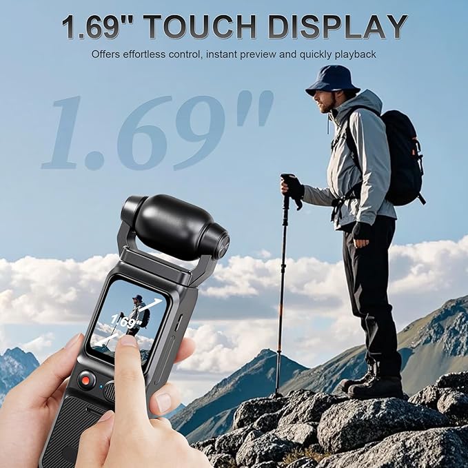 4K Vlogging Camera Mini Action Camera 180° Rotating Pocket Body Cam with Audio & Video Handheld Pov Cameras with Stabilization, Touch Screen, 64GB Card Small Vlog Camcorder for Sport, Travel, Daily