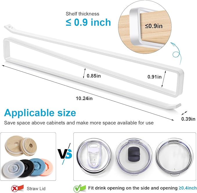 2pack Tumbler Lid Organizer for Corner Cabinets, Space-Saving Cup Holder, Water Bottle Accessories Storage，Kitchen Storages Organization Solution, No Adhesive or Drilling Needed up to 24 Lids (white)