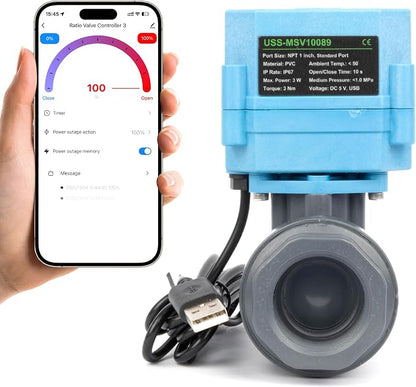 U.S. Solid WiFi Smart Motorized Ball Valve 1 inch NPT for Water Control & Irrigation, 2 Way PVC Electric Valve, USB Powered, LED Status Indicator, Flow Direction Window, Remote On/Off Control
