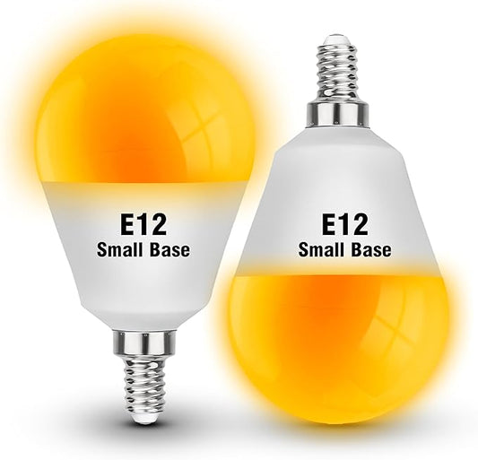 E12 Small Candelabra Base Amber Sleep Light Bulbs, 1800K Blue Light Blocking, G45 Warm Night Light Bulbs 25W-40W Equivalent, 3W 300LM E12 Amber Bulb for Healthy Sleep, Bedroom, Non-Dimmable, 2 pack