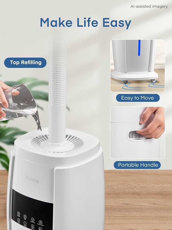 18L Humidifier Large Room, 1300mL/H Triple Mist, Up to 1500 Sq.Ft