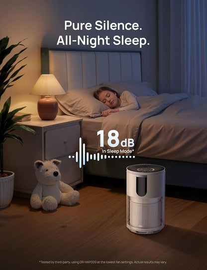 DREO Home Air Purifier 539, Bedroom HEPA Air Cleaner for Up to 1176 ft² Large Room, Pets, Smoke, Dust, Pollen, Odor, PM2.5 Quality Monitor, 4 Fan Speeds & Auto/Turbo/18dB Quiet Sleep Mode, DR-HAP009