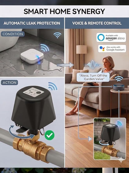 Smart Wifi Water Valve, Motorized Ball Valve, App Comtrol, Brass | Programmable Timer Switch, Manual Open/Close, Tuya App Alert, Multi-user, Alexa/Google Home Compatible, 3/4" NPT Threaded