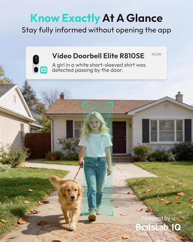 BOTSLAB 2K Doorbell Camera Wireless with Solar Panel, Nonstop Power Video Doorbell with Head-to-Toe View, No Monthly Fee, 2-Way Audio, Human Detection, 5200mAh Battery, 2.4Ghz WiFi