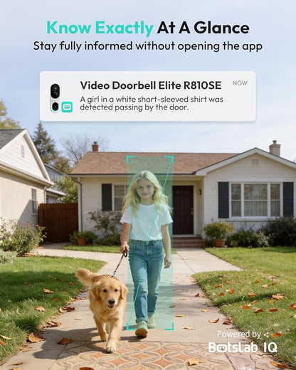 BOTSLAB 2K Doorbell Camera Wireless with Solar Panel, Nonstop Power Video Doorbell with Head-to-Toe View, No Monthly Fee, 2-Way Audio, Human Detection, 5200mAh Battery, 2.4Ghz WiFi
