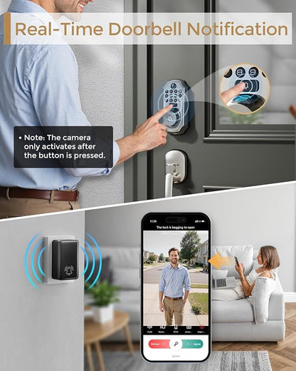 WiFi Smart Lock w/Camera, 5-in-1 Keyless Deadbolt w/Handle for Front Door